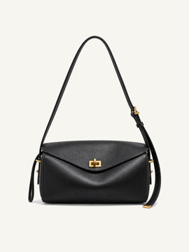 Leather Messenger Shoulder Bag - Black