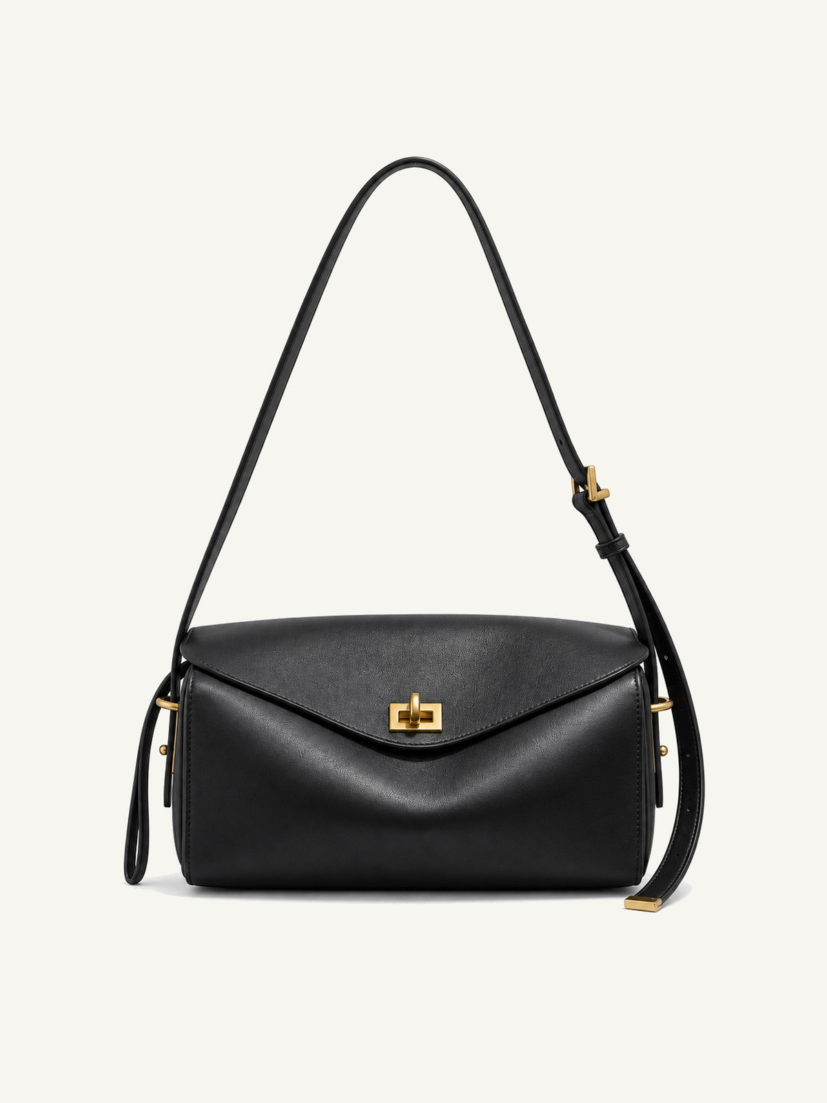 Leather Messenger Shoulder Bag - Black