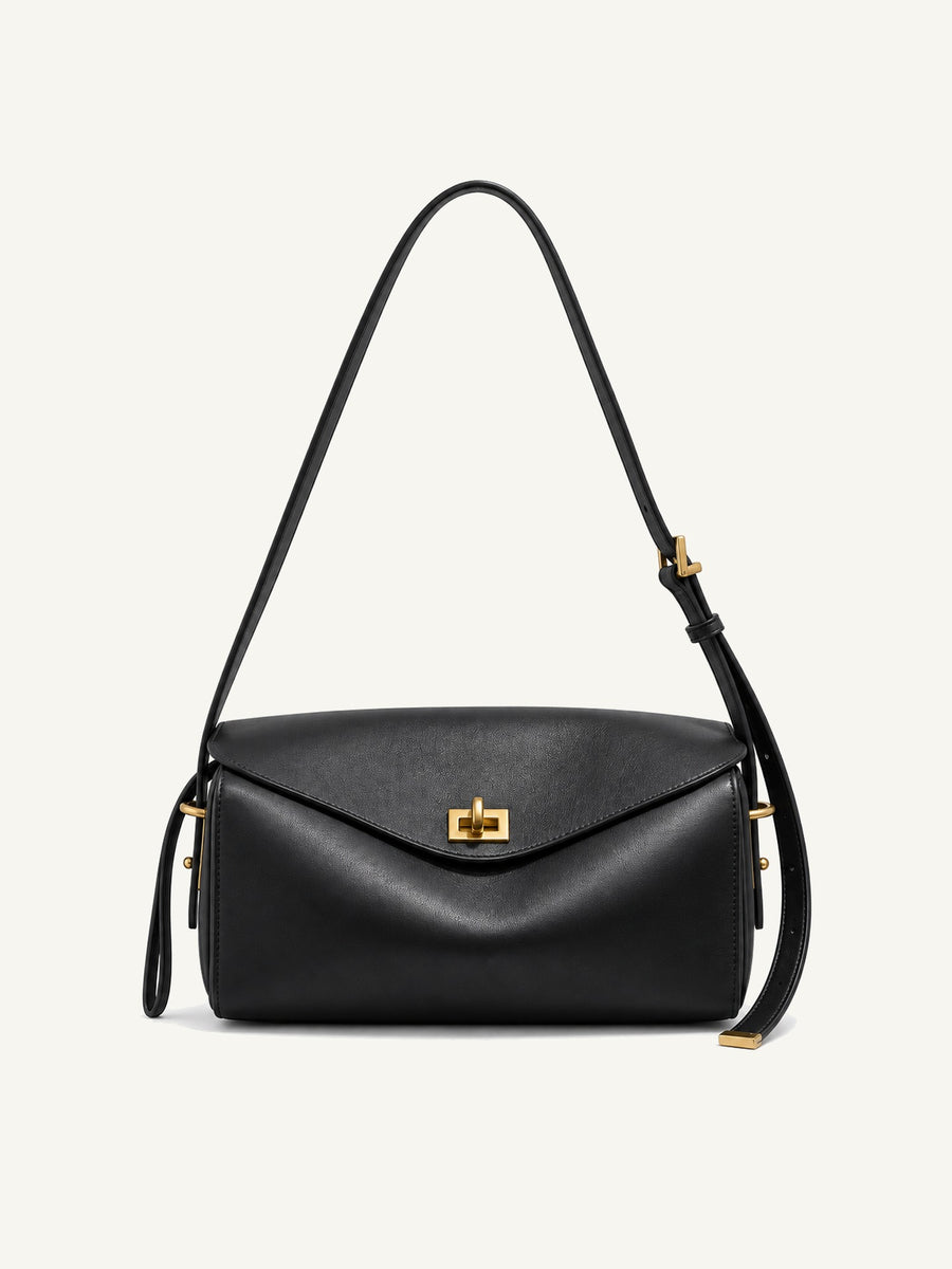 Leather Messenger Shoulder Bag - Black