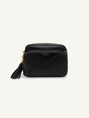 Leather Camera Crossbody Bag - Black