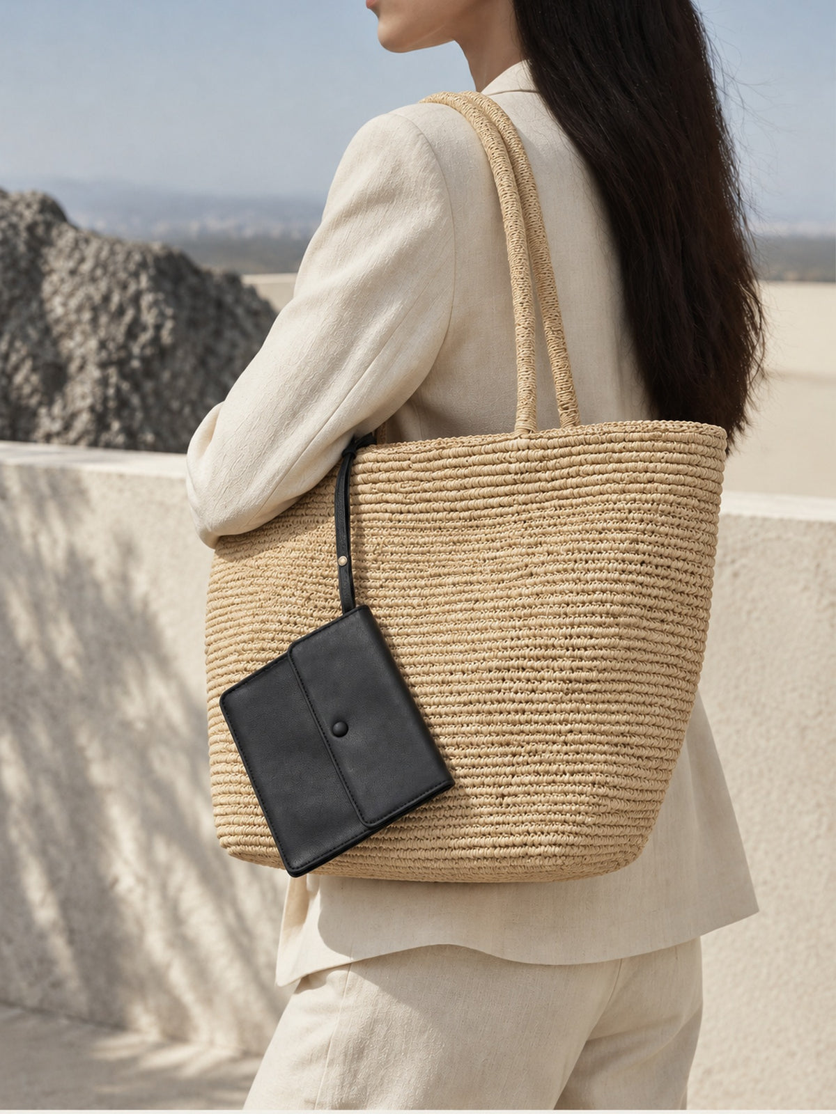 Woven Straw Tote Bag - Natural