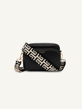 Leather Camera Crossbody Bag - Black