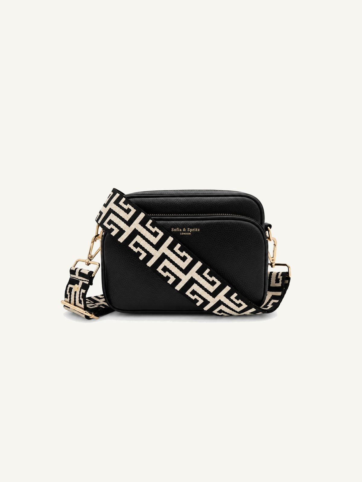 Leather Camera Crossbody Bag - Black