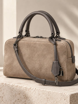 Suede Boston Doctor Bag - Khaki