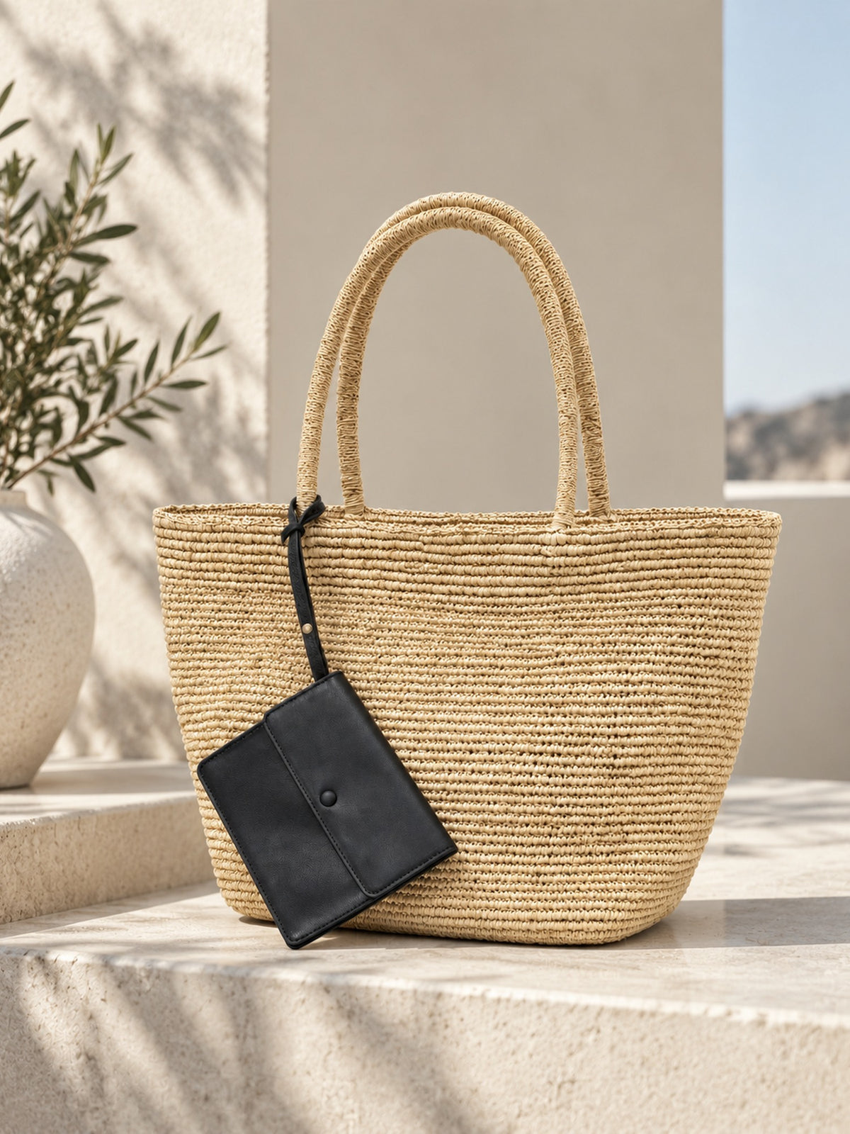 Woven Straw Tote Bag - Natural