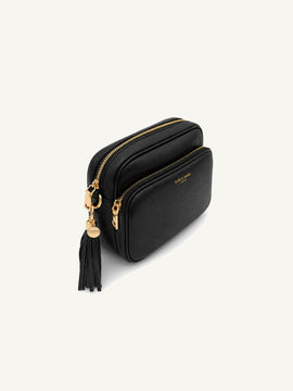 Leather Camera Crossbody Bag - Black