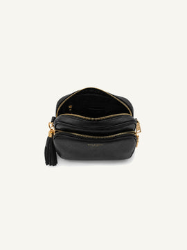 Leather Camera Crossbody Bag - Black