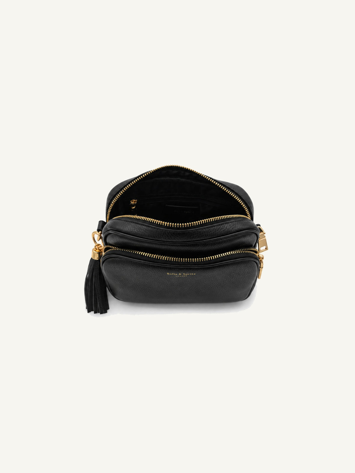 Leather Camera Crossbody Bag - Black