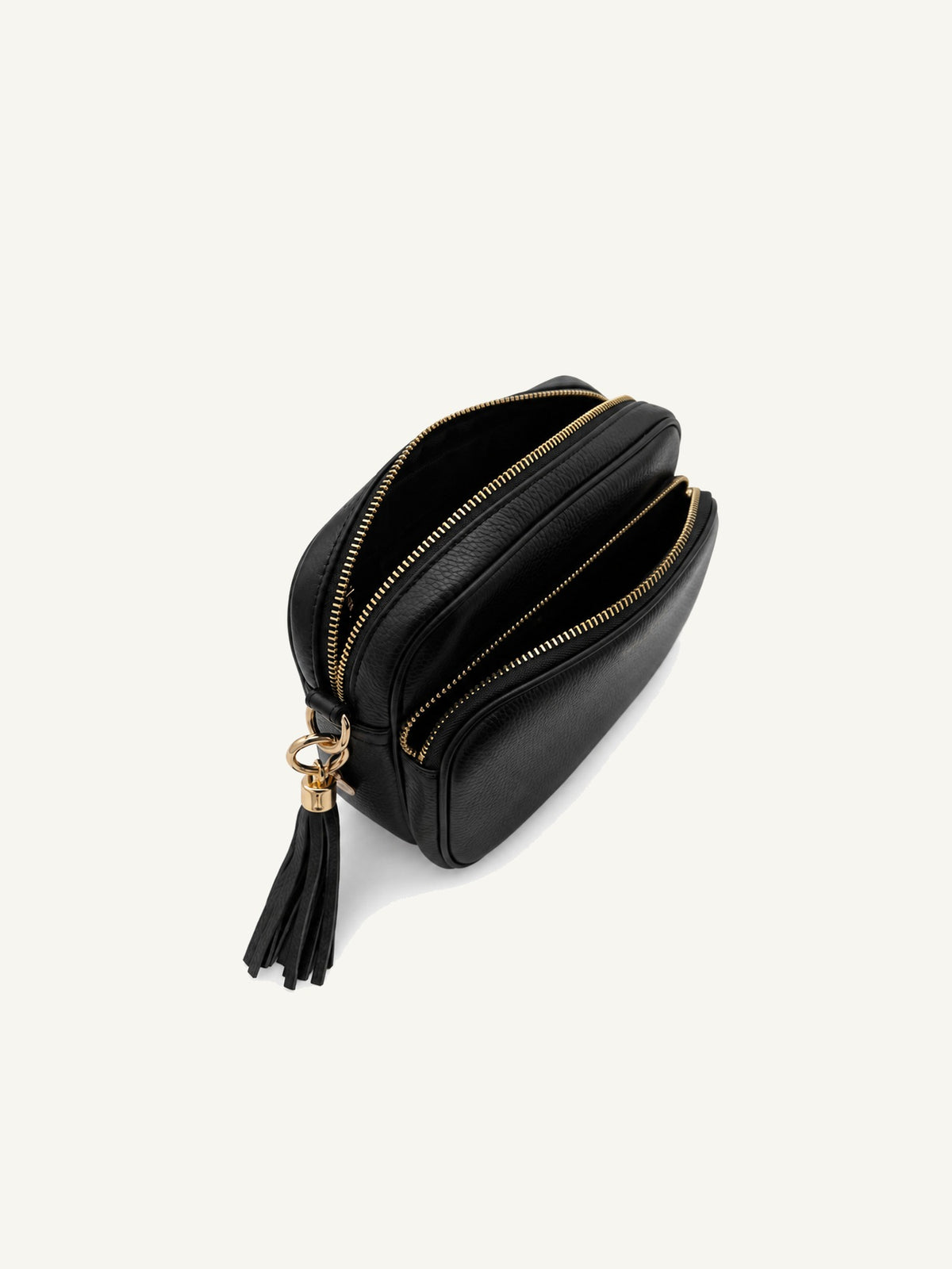 Leather Camera Crossbody Bag - Black