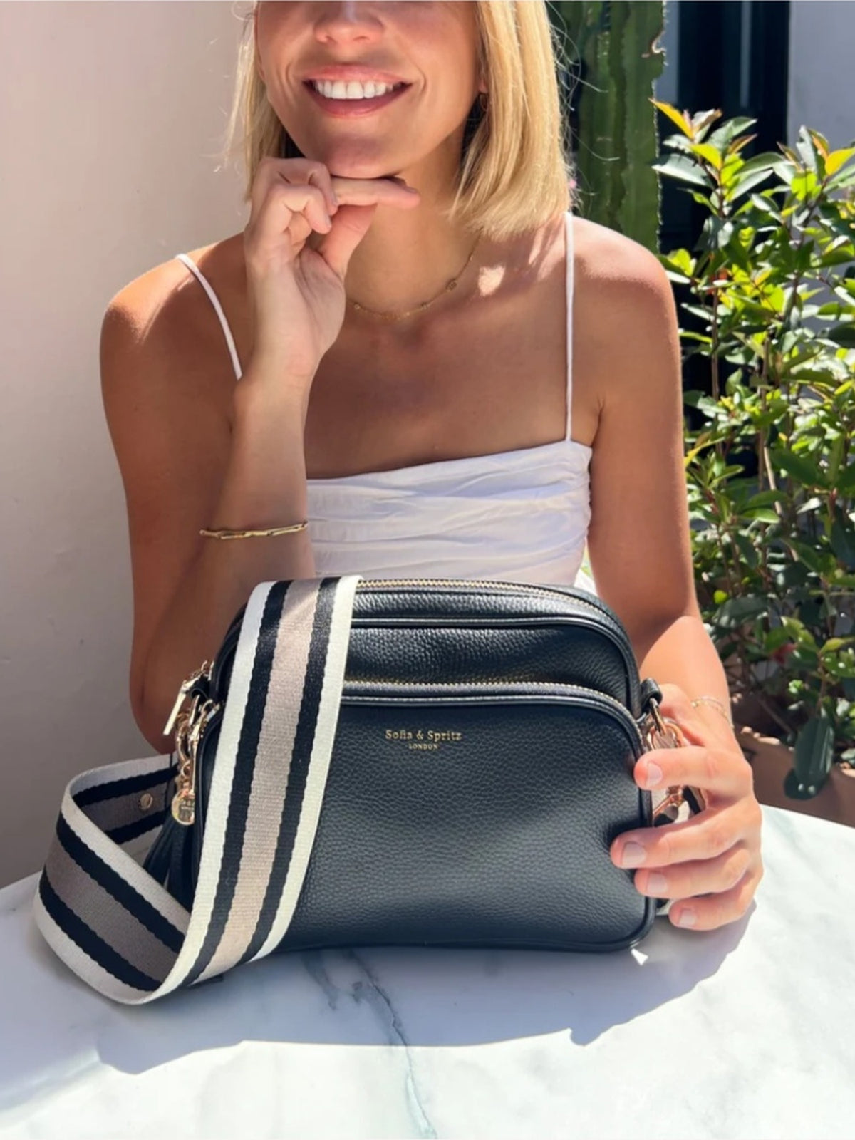 Leather Camera Crossbody Bag - Black